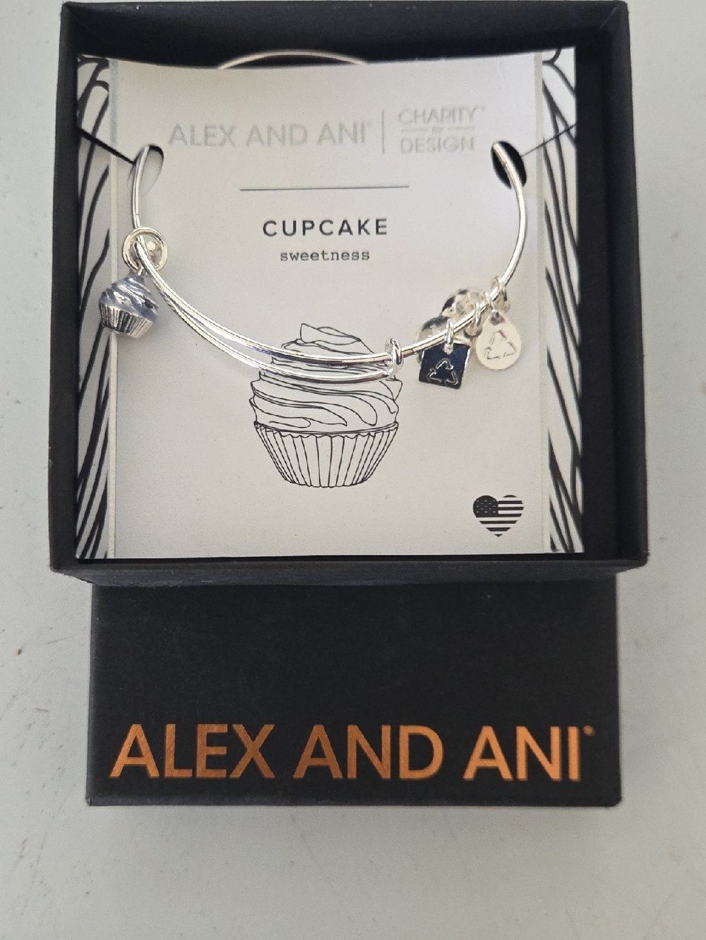 Alex and Ani Silver Cupcake Charm Expandable Bangle